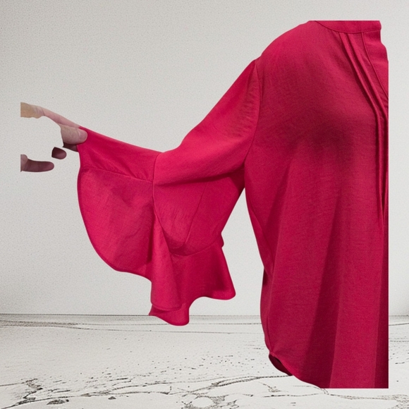 Vince Camuto Vibrant Pink Blouse with Ruffled Sleeves Size Med - Picture 2 of 6